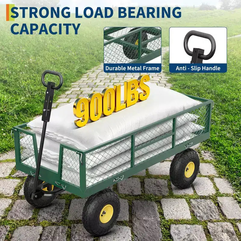 900LBS Heavy Duty Garden Cart - 10 Pneumatic Tires Utility Wagon with Removable Sides (1-Piece)