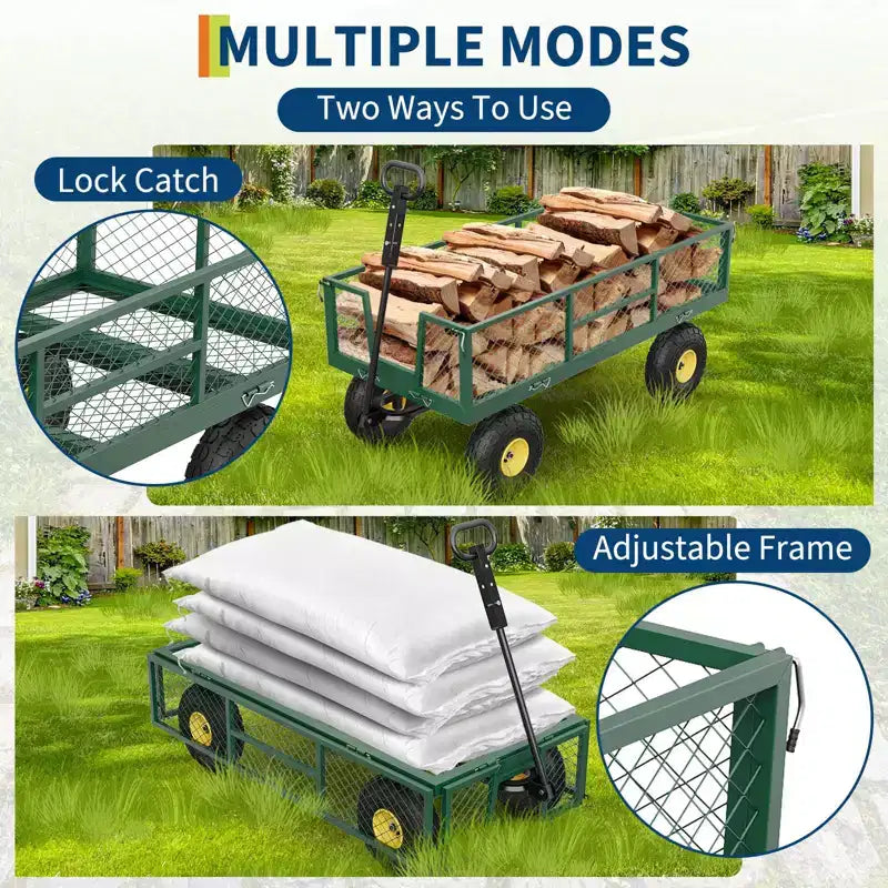 900LBS Heavy Duty Garden Cart - 10 Pneumatic Tires Utility Wagon with Removable Sides (1-Piece)