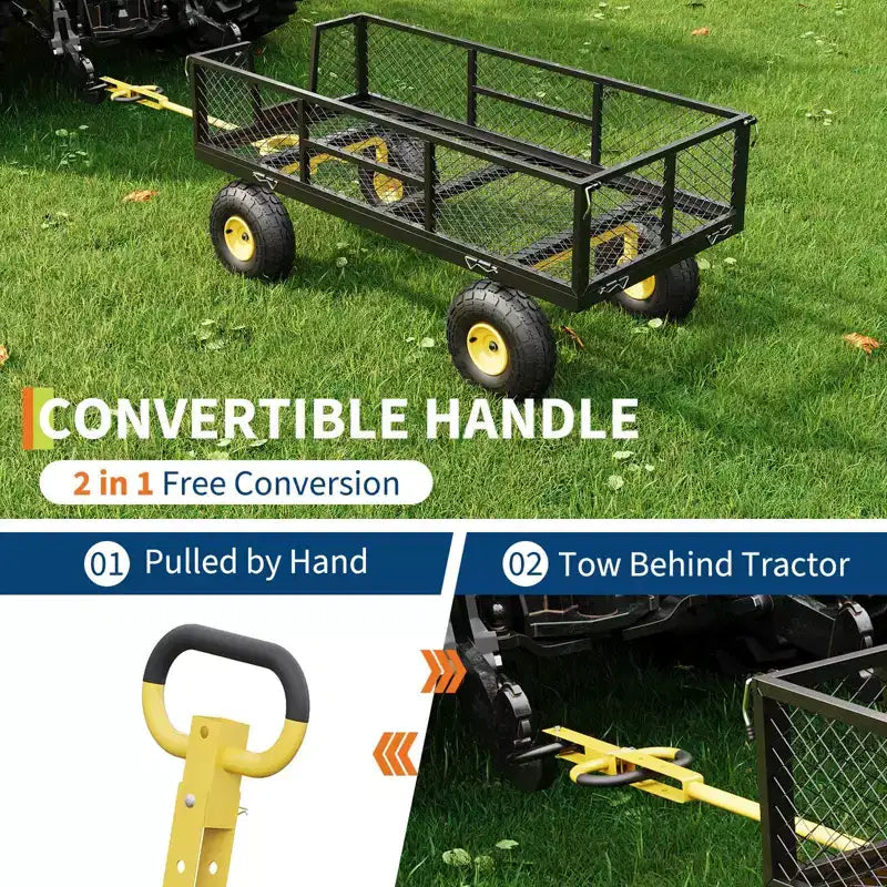 900LBS Heavy Duty Garden Cart - 10 Pneumatic Tires Utility Wagon with Removable Sides (1-Piece)