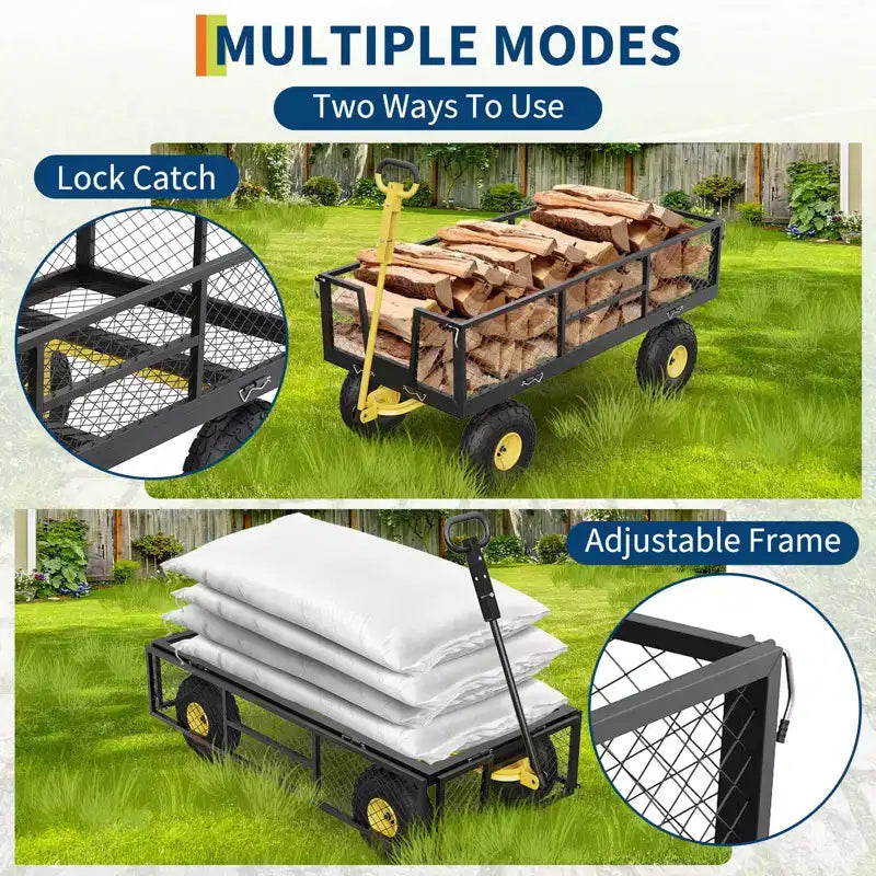 900LBS Heavy Duty Garden Cart - 10 Pneumatic Tires Utility Wagon with Removable Sides (1-Piece)