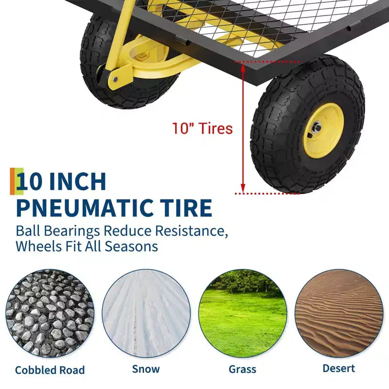 900LBS Heavy Duty Garden Cart - 10 Pneumatic Tires Utility Wagon with Removable Sides (1-Piece)