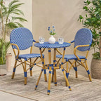 GDFStudio Catalina Modern 3 Piece Outdoor Aluminum French Bistro Set with Faux Rattan Design and Round Table