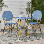 GDFStudio Catalina Modern 3 Piece Outdoor Aluminum French Bistro Set with Faux Rattan Design and Round Table