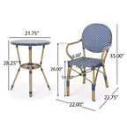 GDFStudio Catalina Modern 3 Piece Outdoor Aluminum French Bistro Set with Faux Rattan Design and Round Table