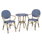 GDFStudio Catalina Modern 3 Piece Outdoor Aluminum French Bistro Set with Faux Rattan Design and Round Table