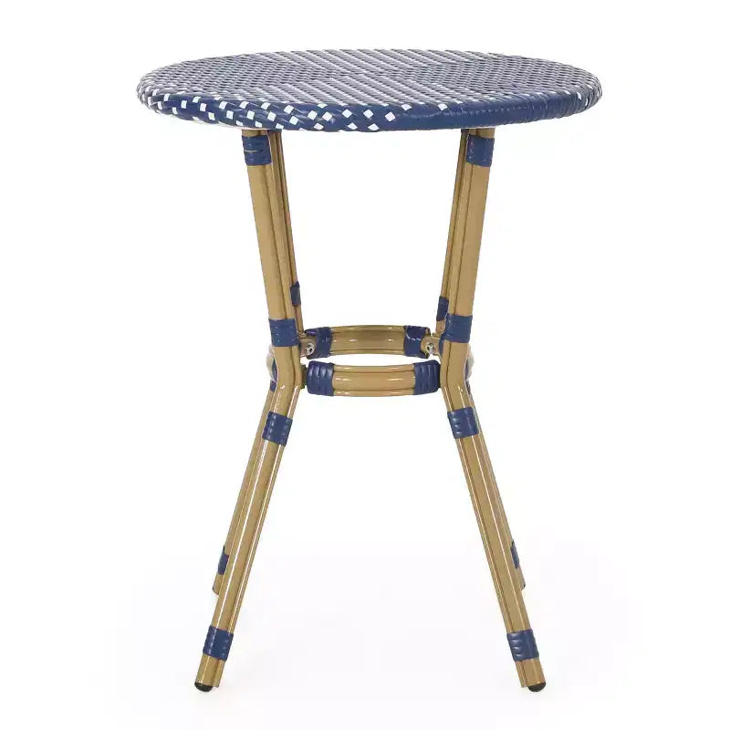 GDFStudio Catalina Modern 3 Piece Outdoor Aluminum French Bistro Set with Faux Rattan Design and Round Table
