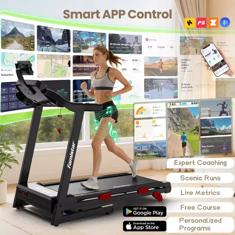 Folding Treadmill for Home with 3.75 HP Motor, App Control, Bluetooth Speakers, Manual Incline, 330 lb Capacity