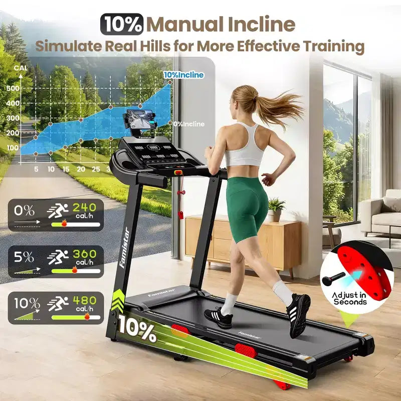 Folding Treadmill for Home with 3.75 HP Motor, App Control, Bluetooth Speakers, Manual Incline, 330 lb Capacity