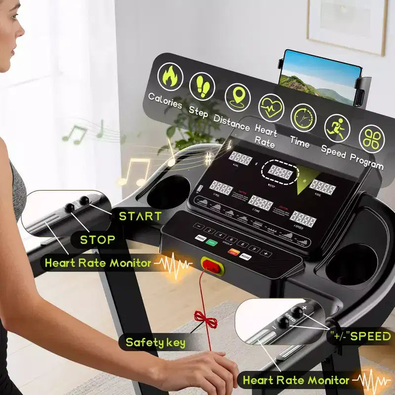 Compact Folding Treadmill for Home with 3.75 HP Motor, App Control, Bluetooth, 10% Incline, 330 lb Capacity