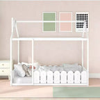 Luxystar Wooden House Bed Frame with Fence for Kids and Teens, White