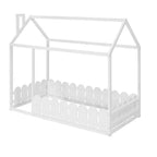 Luxystar Wooden House Bed Frame with Fence for Kids and Teens, White