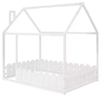 Luxystar Wooden House Bed Frame with Fence for Kids and Teens, White
