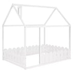 Luxystar Wooden House Bed Frame with Fence for Kids and Teens, White