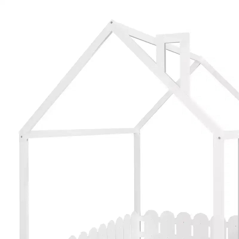 Luxystar Wooden House Bed Frame with Fence for Kids and Teens, White