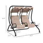 2-Person Patio Swing with Removable Canopy Cup Holders and Separate Seats Beige