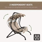 2-Person Patio Swing with Removable Canopy Cup Holders and Separate Seats Beige