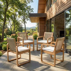 ModernLuxe 2pcs Outdoor Dining Chair Set, Acacia Wood Frame Armchairs Patio Side Chair with Rope Back & Water-Repellent Beige Cushions, Light Teak