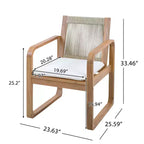 ModernLuxe 2pcs Outdoor Dining Chair Set, Acacia Wood Frame Armchairs Patio Side Chair with Rope Back & Water-Repellent Beige Cushions, Light Teak