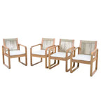 ModernLuxe 2pcs Outdoor Dining Chair Set, Acacia Wood Frame Armchairs Patio Side Chair with Rope Back & Water-Repellent Beige Cushions, Light Teak