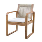 ModernLuxe 2pcs Outdoor Dining Chair Set, Acacia Wood Frame Armchairs Patio Side Chair with Rope Back & Water-Repellent Beige Cushions, Light Teak