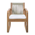 ModernLuxe 2pcs Outdoor Dining Chair Set, Acacia Wood Frame Armchairs Patio Side Chair with Rope Back & Water-Repellent Beige Cushions, Light Teak