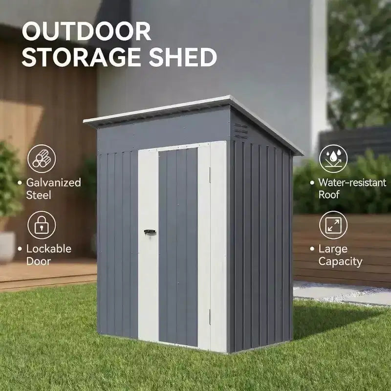 GustoWave 5x3 FT Metal Outdoor Storage Shed with Lockable Doors & Vents, Weather-Resistant Garden Tool Shed for Backyard Patio