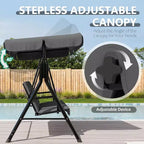 Outdoor Porch Swing with Adjustable Canopy, 3-Seat Patio Swing Chair with Stand, Heavy Duty Metal Frame for Garden, Backyard & Poolside, Khaki.