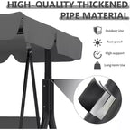 Outdoor Porch Swing with Adjustable Canopy, 3-Seat Patio Swing Chair with Stand, Heavy Duty Metal Frame for Garden, Backyard & Poolside, Khaki.