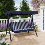 Outdoor Porch Swing with Adjustable Canopy, 3-Seat Patio Swing Chair with Stand, Heavy Duty Metal Frame for Garden, Backyard & Poolside, Khaki.