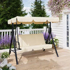 Outdoor Porch Swing with Adjustable Canopy, 3-Seat Patio Swing Chair with Stand, Heavy Duty Metal Frame for Garden, Backyard & Poolside, Khaki.