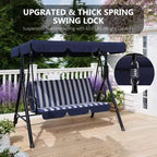 Outdoor Porch Swing with Adjustable Canopy, 3-Seat Patio Swing Chair with Stand, Heavy Duty Metal Frame for Garden, Backyard & Poolside, Khaki.