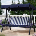 Outdoor Porch Swing with Adjustable Canopy, 3-Seat Patio Swing Chair with Stand, Heavy Duty Metal Frame for Garden, Backyard & Poolside, Khaki.