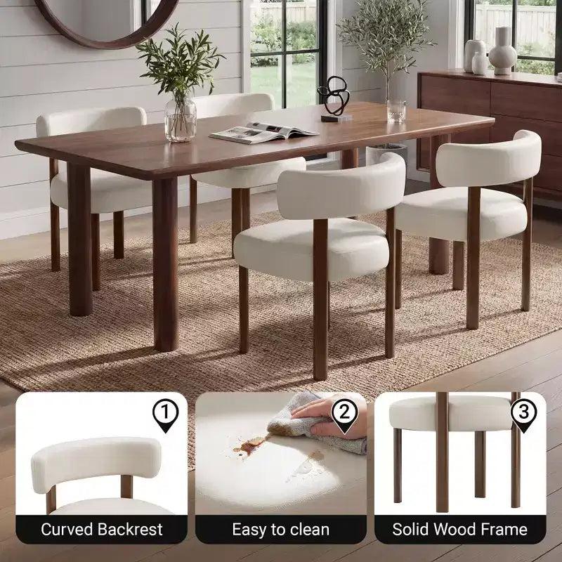 Ora Maison Faux Leather Dining Chairs with Curved Back and Solid Wood Frame, Ergonomic Armless Chairs for Living Room, Dining Room