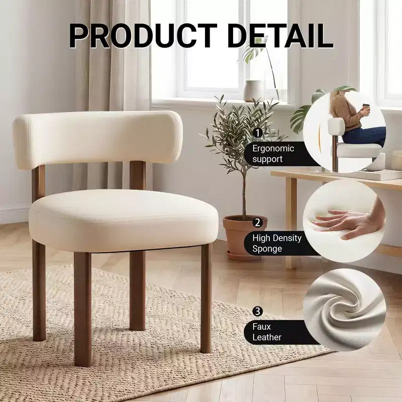 Ora Maison Faux Leather Dining Chairs with Curved Back and Solid Wood Frame, Ergonomic Armless Chairs for Living Room, Dining Room