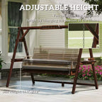 3-Seat Wooden Porch Swing with A-Frame Stand Cushion and Side Trays Carbonized Brown