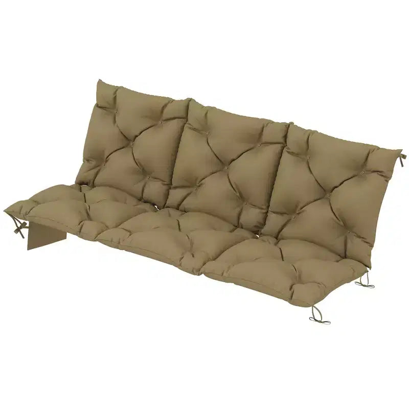 3-Seat Outdoor Swing Bench Cushion with Backrest, Non-Slip Ties and Side Pockets - Beige