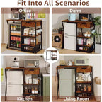 3-Tier Mini Fridge Stand with Power Outlet, Storage Basket & Pull-Out Work Platform - Heavy Duty Microwave Coffee Bar Rack for Dorms