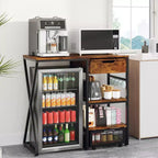 3-Tier Mini Fridge Stand with Power Outlet, Storage Basket & Pull-Out Work Platform - Heavy Duty Microwave Coffee Bar Rack for Dorms