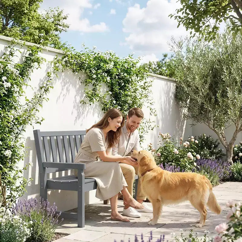 Outsunny Outdoor Bench, 49 All-Weather HDPE Garden Bench, 2-Person Patio Benches with 530 lbs Capacity, Curved Seat for Backyard