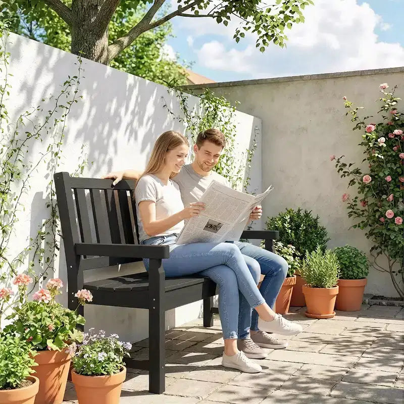 Outsunny Outdoor Bench, 49 All-Weather HDPE Garden Bench, 2-Person Patio Benches with 530 lbs Capacity, Curved Seat for Backyard