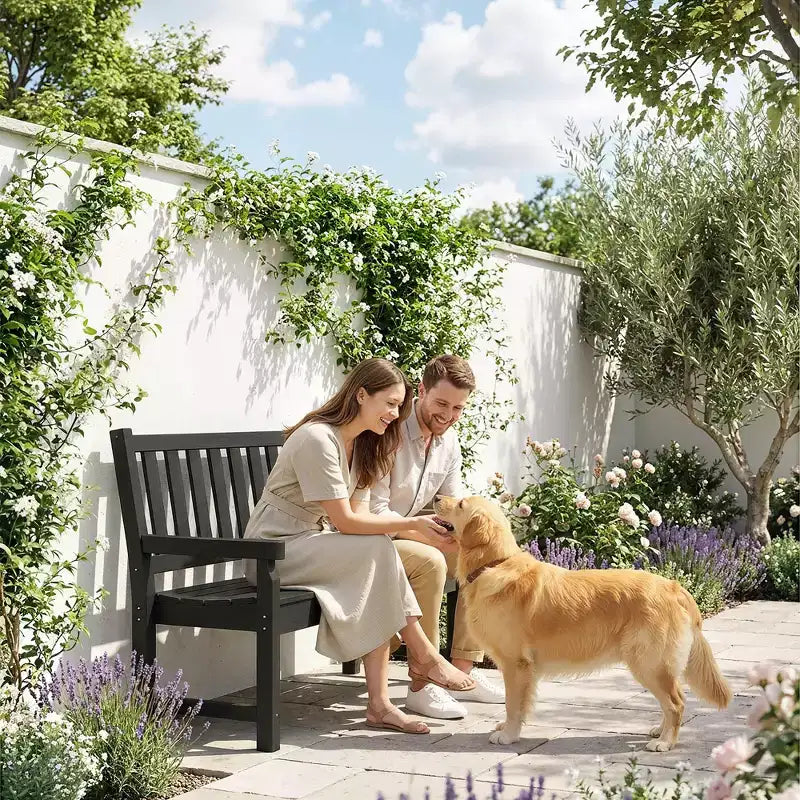 Outsunny Outdoor Bench, 49 All-Weather HDPE Garden Bench, 2-Person Patio Benches with 530 lbs Capacity, Curved Seat for Backyard