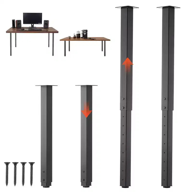 VEVOR Adjustable Table Legs, 24-40 in Square Steel Furniture Legs, 1200 lbs Max Load Heavy Duty, Quick Installation, 4 PCS, Black