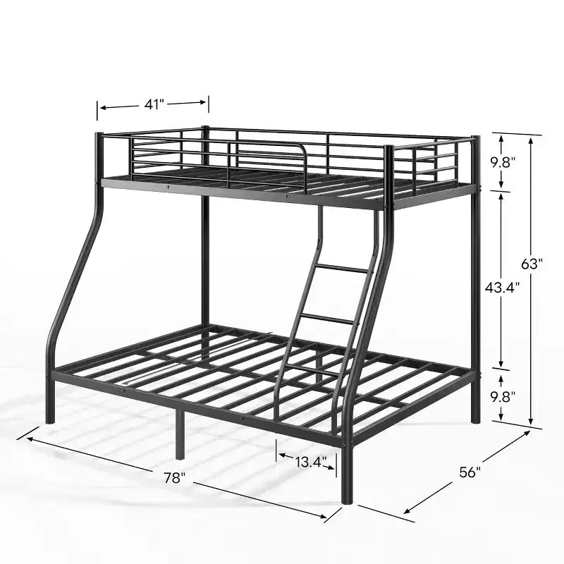 GDFStudio Nikolai Modern Metal Twin Over Full Size Bunk Bed with Ladder Design