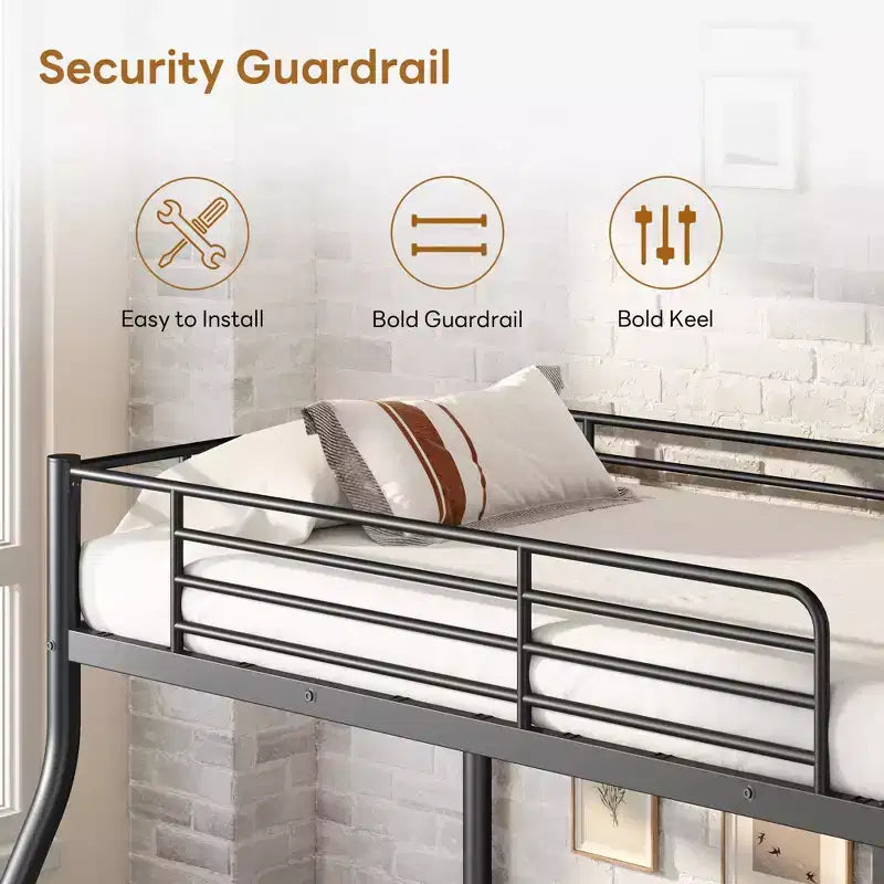 GDFStudio Nikolai Modern Metal Twin Over Full Size Bunk Bed with Ladder Design