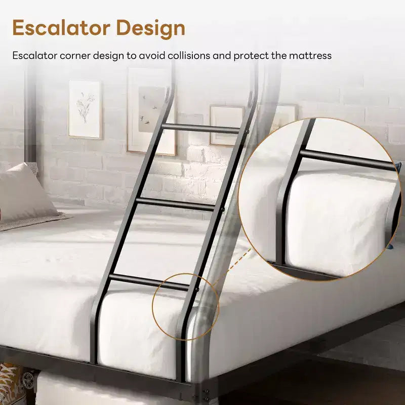 GDFStudio Nikolai Modern Metal Twin Over Full Size Bunk Bed with Ladder Design