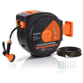 130 ft Retractable Garden Hose Reel, 1/2 in Automatic Rewind Wall Mount Hose, 10-Function Spray Nozzle, 180 Swivel Bracket, Any-Length Lock