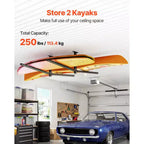 VEVOR Kayak Storage Rack for 2 Kayaks, Holds Up to 250 lbs, Heavy Duty Adjustable Ceiling Rack for Garage Ceiling Mount, Black