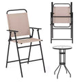 Gymax 3PCS Folding Patio Bistro Set w/ Round Bar Table 1.6 Umbrella Hole Chairs for Yard Patio and Poolside