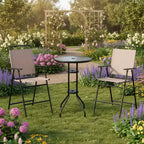 Gymax 3PCS Folding Patio Bistro Set w/ Round Bar Table 1.6 Umbrella Hole Chairs for Yard Patio and Poolside