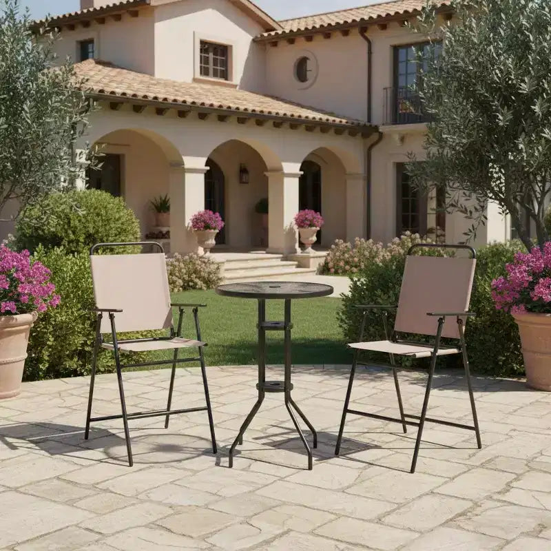 Gymax 3PCS Folding Patio Bistro Set w/ Round Bar Table 1.6 Umbrella Hole Chairs for Yard Patio and Poolside